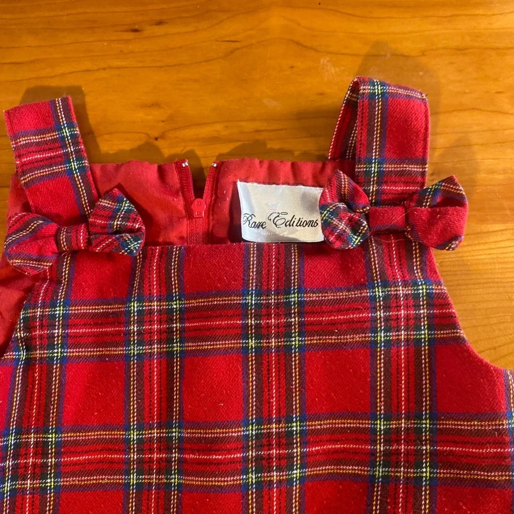 Rare Editions Plaid Jumper Kids Red Excellent‎ Reindeer Holiday Dress SIZE 4
